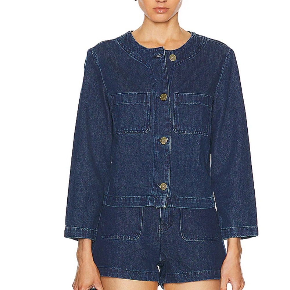 FRAME Collarless Denim Jacket